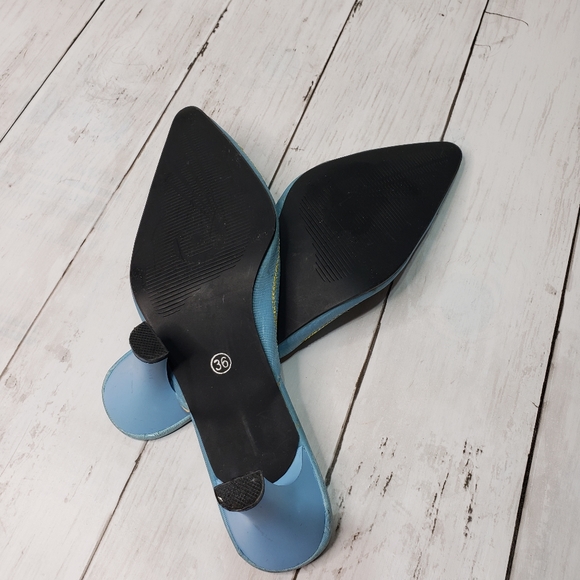 Vintage Escada Blue Embellished Mule Kitten Heels - Picture 7 of 9